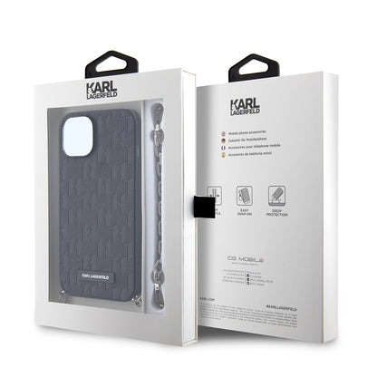 Hülle für Apple iPhone 14, Karl Lagerfeld, Saffiano Monogram Chain, Schwarz