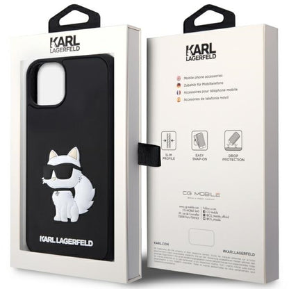 Hülle für Apple iPhone 14 Plus, Karl Lagerfeld, 3D Rubber Choupette, Schwarz