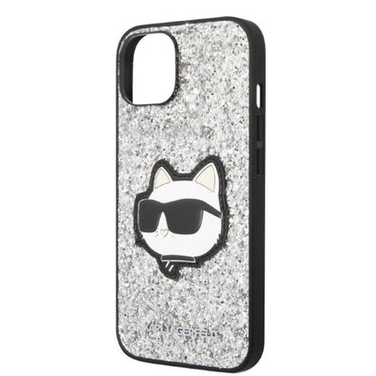 Hülle für Apple iPhone 14 Plus, Karl Lagerfeld, Glitter Choupette Patch, Silbern