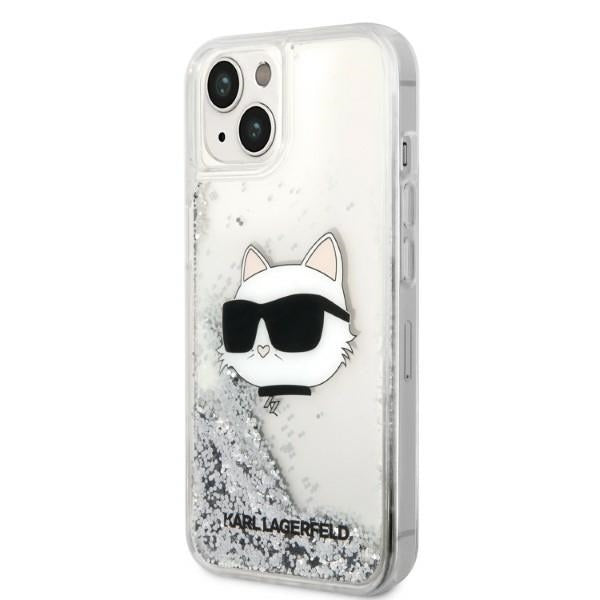 Hülle für Apple iPhone 14 Plus, Karl Lagerfeld, Glitter Choupette's Head, Silbern