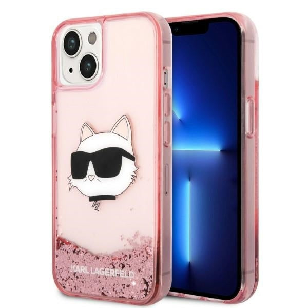 Case for Apple iPhone 14 Plus, Karl Lagerfeld, Glitter Choupette's Head, Pink