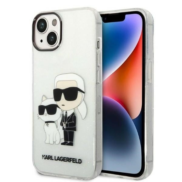 Hülle für Apple iPhone 14 Plus, Karl Lagerfeld, Glitter Karl & Choupette, Transparent