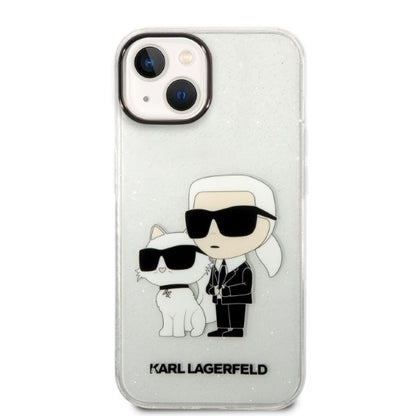 Hülle für Apple iPhone 14 Plus, Karl Lagerfeld, Glitter Karl & Choupette, Transparent
