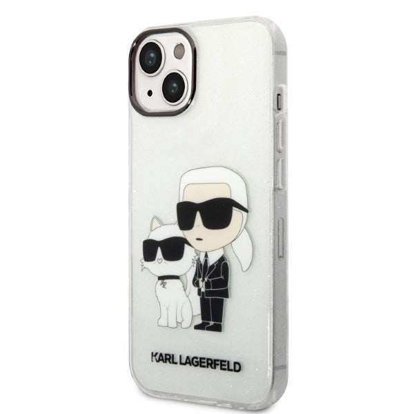 Hülle für Apple iPhone 14 Plus, Karl Lagerfeld, Glitter Karl & Choupette, Transparent