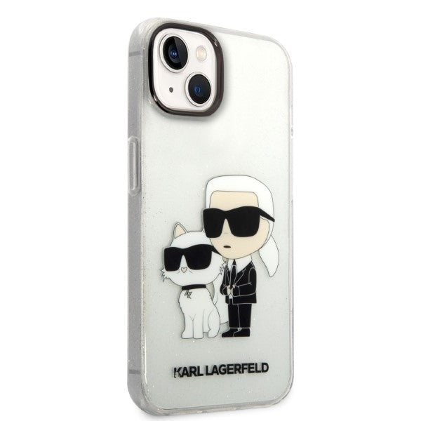 Hülle für Apple iPhone 14 Plus, Karl Lagerfeld, Glitter Karl & Choupette, Transparent