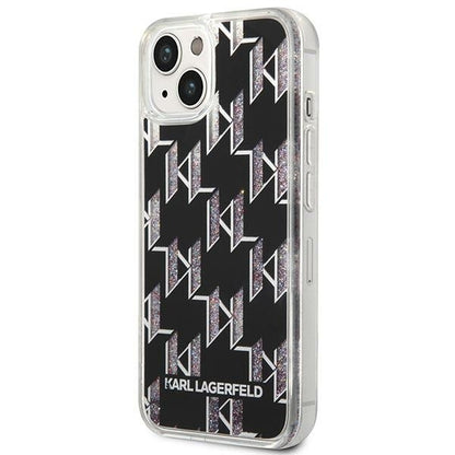Hülle für Apple iPhone 14 Plus, Karl Lagerfeld, Liquid Glitter Monogram, Schwarz