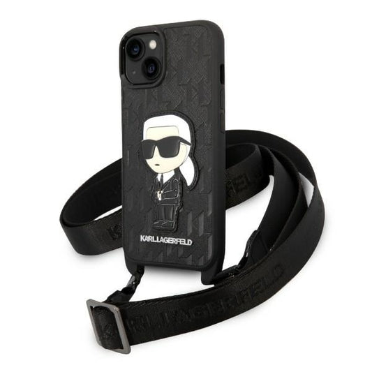 Hülle für Apple iPhone 14 Plus, Karl Lagerfeld, Monogram Ikonik Karl, Weiß
