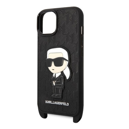 Hülle für Apple iPhone 14 Plus, Karl Lagerfeld, Monogram Ikonik Karl, Weiß