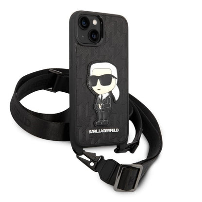 Hülle für Apple iPhone 14 Plus, Karl Lagerfeld, Monogram Ikonik Karl, Weiß