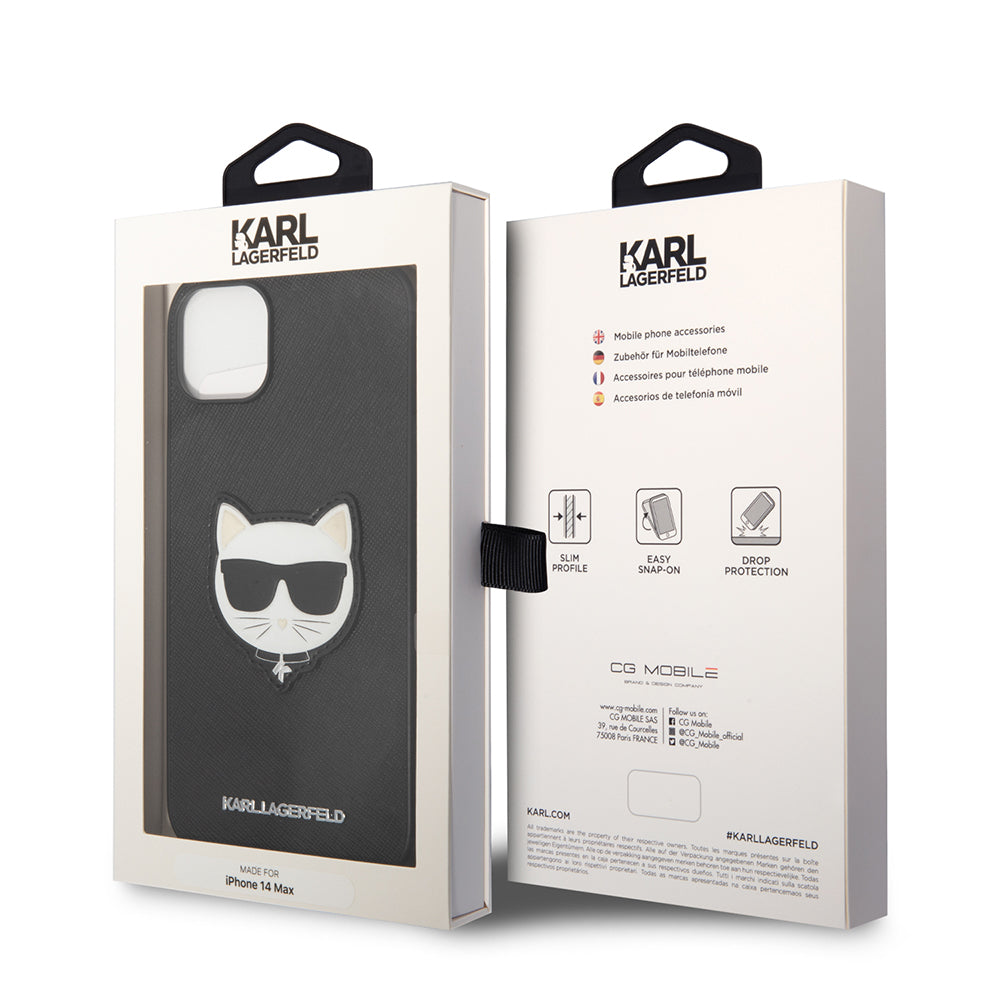 Hülle für Apple iPhone 14 Plus, Karl Lagerfeld, Saffiano Choupette's Head, Schwarz