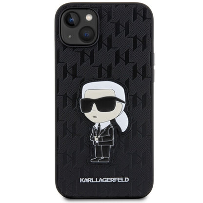 Case for Apple iPhone 14 Plus, Karl Lagerfeld, Saffiano Monogram Ikonik Karl, Black
