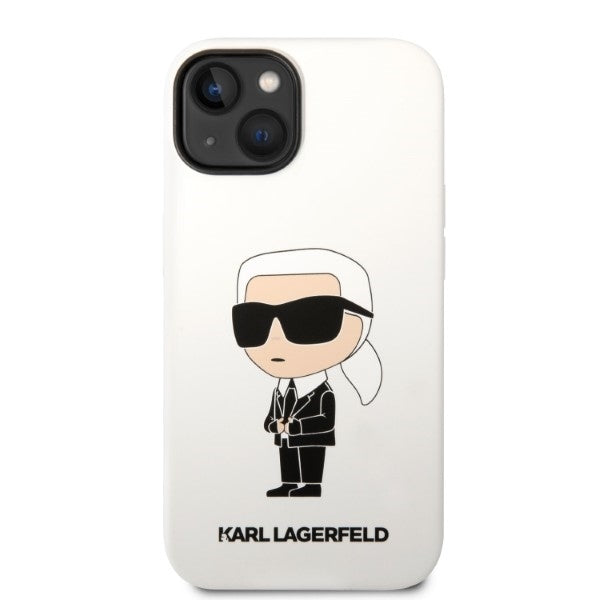 Hülle für Apple iPhone 14 Plus, Karl Lagerfeld, Silicone Ikonik Karl, Weiß