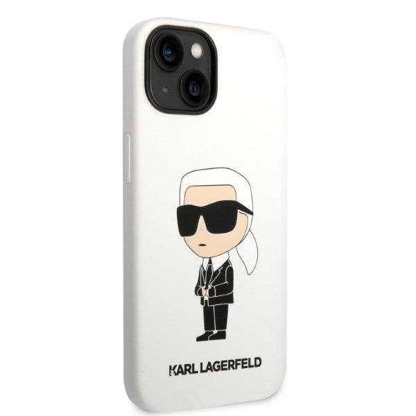Hülle für Apple iPhone 14 Plus, Karl Lagerfeld, Silicone Ikonik Karl, Weiß