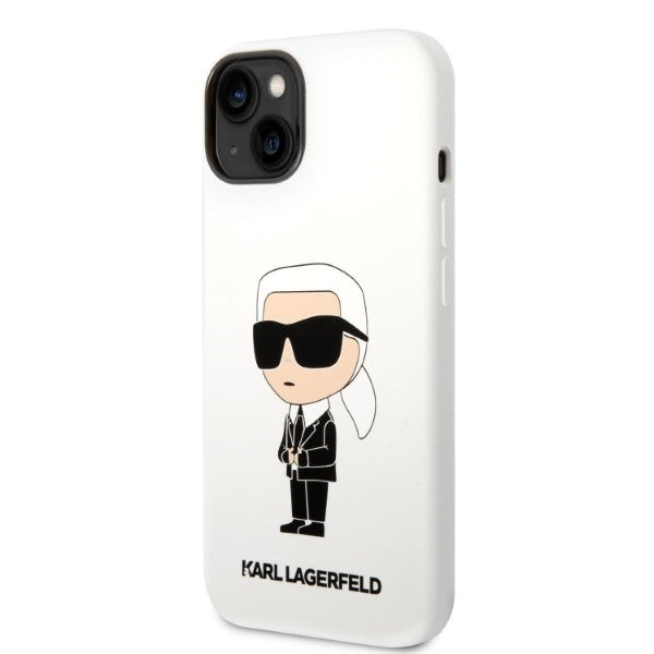 Hülle für Apple iPhone 14 Plus, Karl Lagerfeld, Silicone Ikonik Karl, Weiß