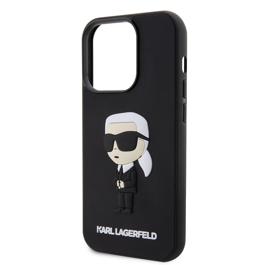 Hülle für Apple iPhone 14 Pro, Karl Lagerfeld, 3D Rubber Ikonik Karl, Schwarz