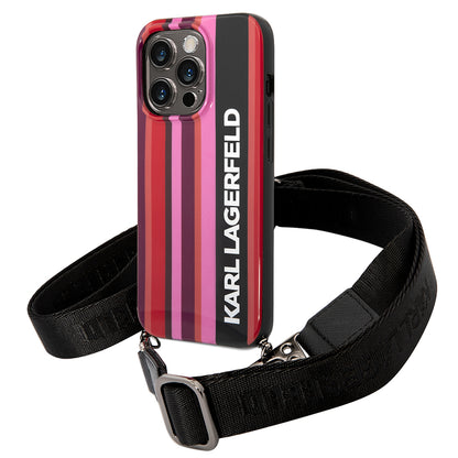Hülle für Apple iPhone 14 Pro, Karl Lagerfeld, Color Stripes with Strap, Rosa