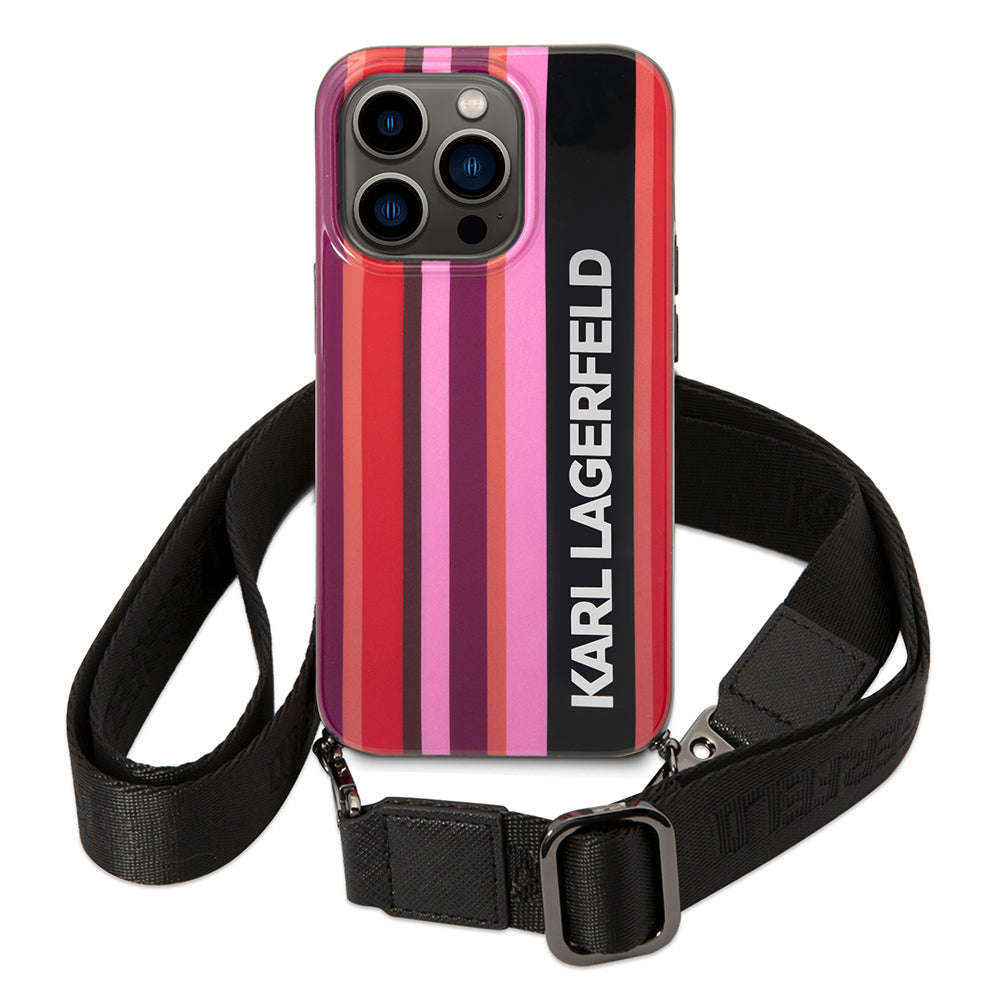 Hülle für Apple iPhone 14 Pro, Karl Lagerfeld, Color Stripes with Strap, Rosa