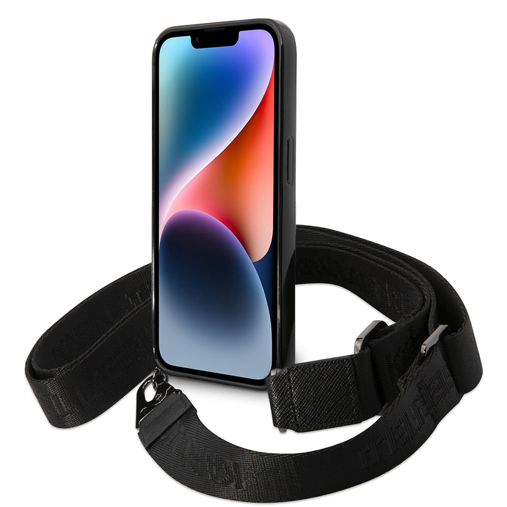 Hülle für Apple iPhone 14 Pro, Karl Lagerfeld, Color Stripes with Strap, Rosa