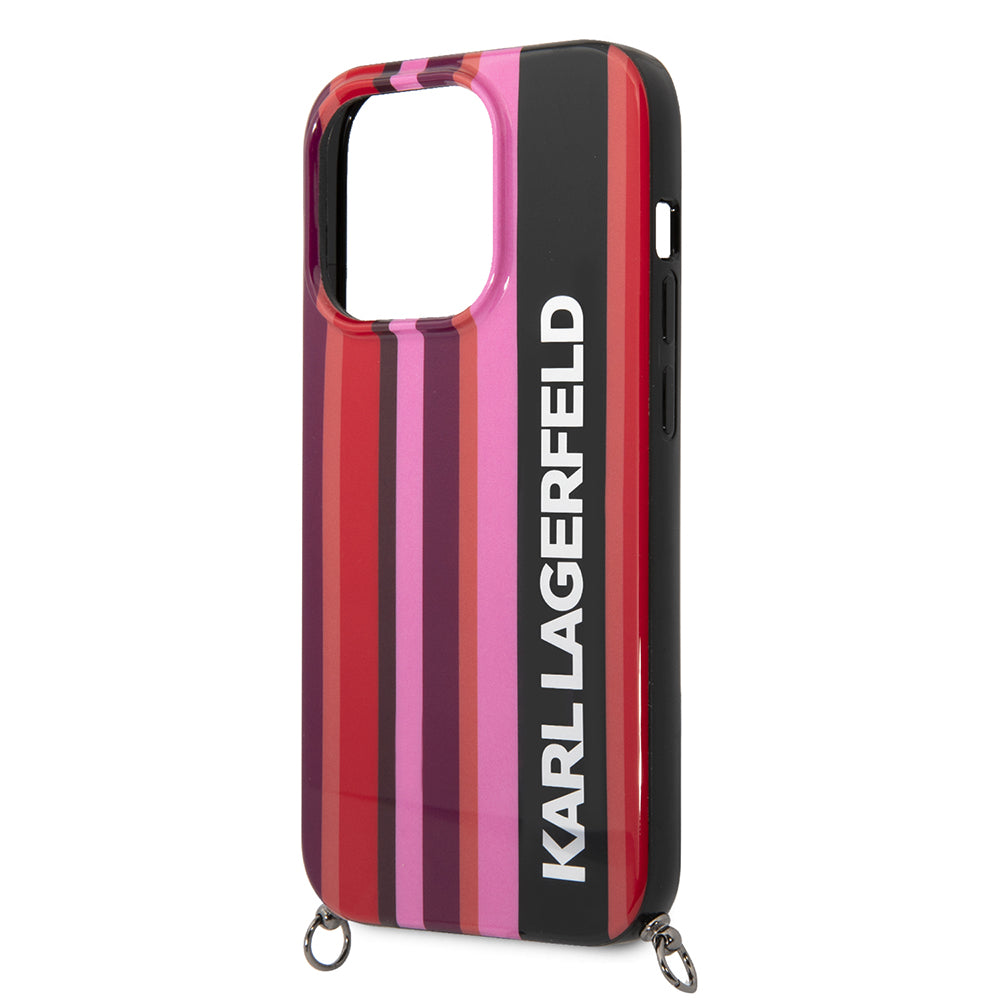 Hülle für Apple iPhone 14 Pro, Karl Lagerfeld, Color Stripes with Strap, Rosa