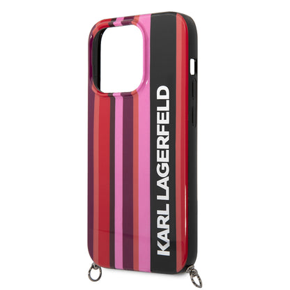 Hülle für Apple iPhone 14 Pro, Karl Lagerfeld, Color Stripes with Strap, Rosa