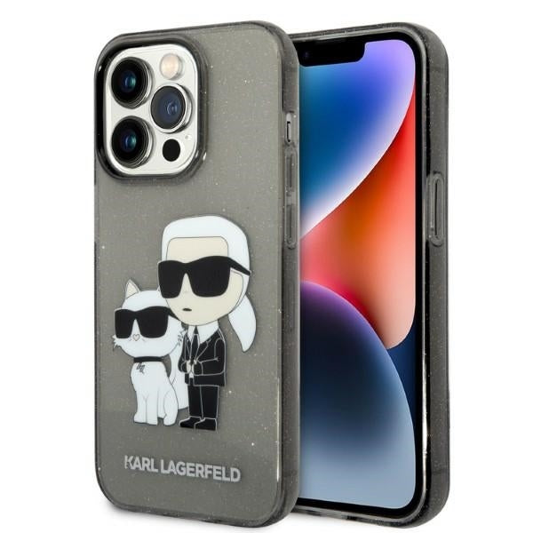 Hülle für Apple iPhone 14 Pro, Karl Lagerfeld, Glitter Karl & Choupette, Schwarz