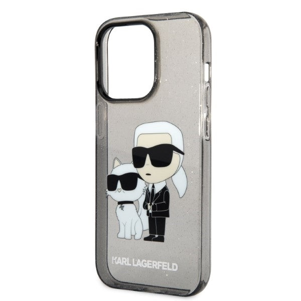 Hülle für Apple iPhone 14 Pro, Karl Lagerfeld, Glitter Karl & Choupette, Schwarz