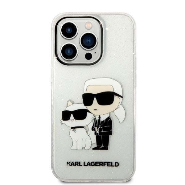 Hülle für Apple iPhone 14 Pro, Karl Lagerfeld, Glitter Karl & Choupette, Transparent