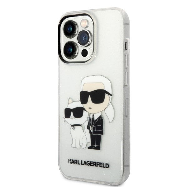 Hülle für Apple iPhone 14 Pro, Karl Lagerfeld, Glitter Karl & Choupette, Transparent
