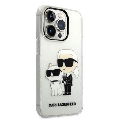 Hülle für Apple iPhone 14 Pro, Karl Lagerfeld, Glitter Karl & Choupette, Transparent
