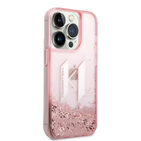 Case for Apple iPhone 14 Pro, Karl Lagerfeld, Glitter Liquid Big KL, Pink