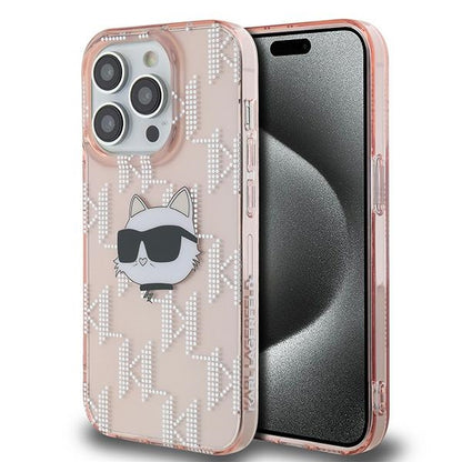 Hülle für Apple iPhone 14 Pro, Karl Lagerfeld, IML Luxury Monogram Choupette's Head, Rosa