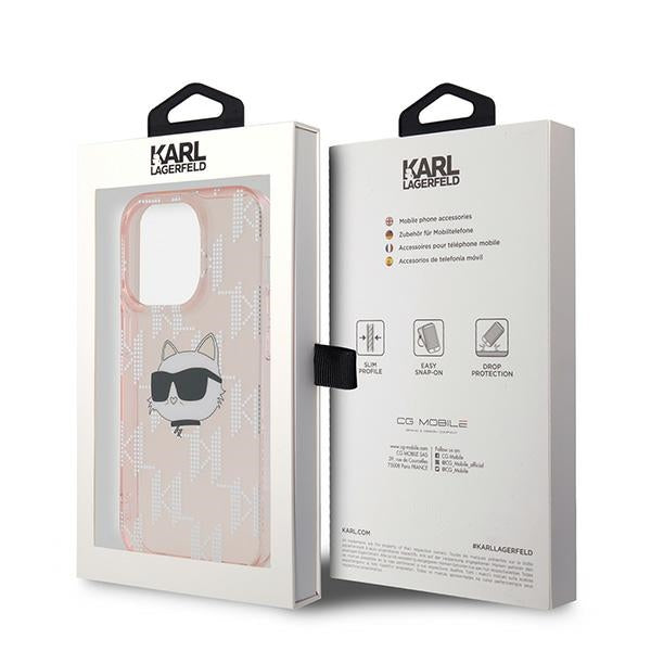 Hülle für Apple iPhone 14 Pro, Karl Lagerfeld, IML Luxury Monogram Choupette's Head, Rosa