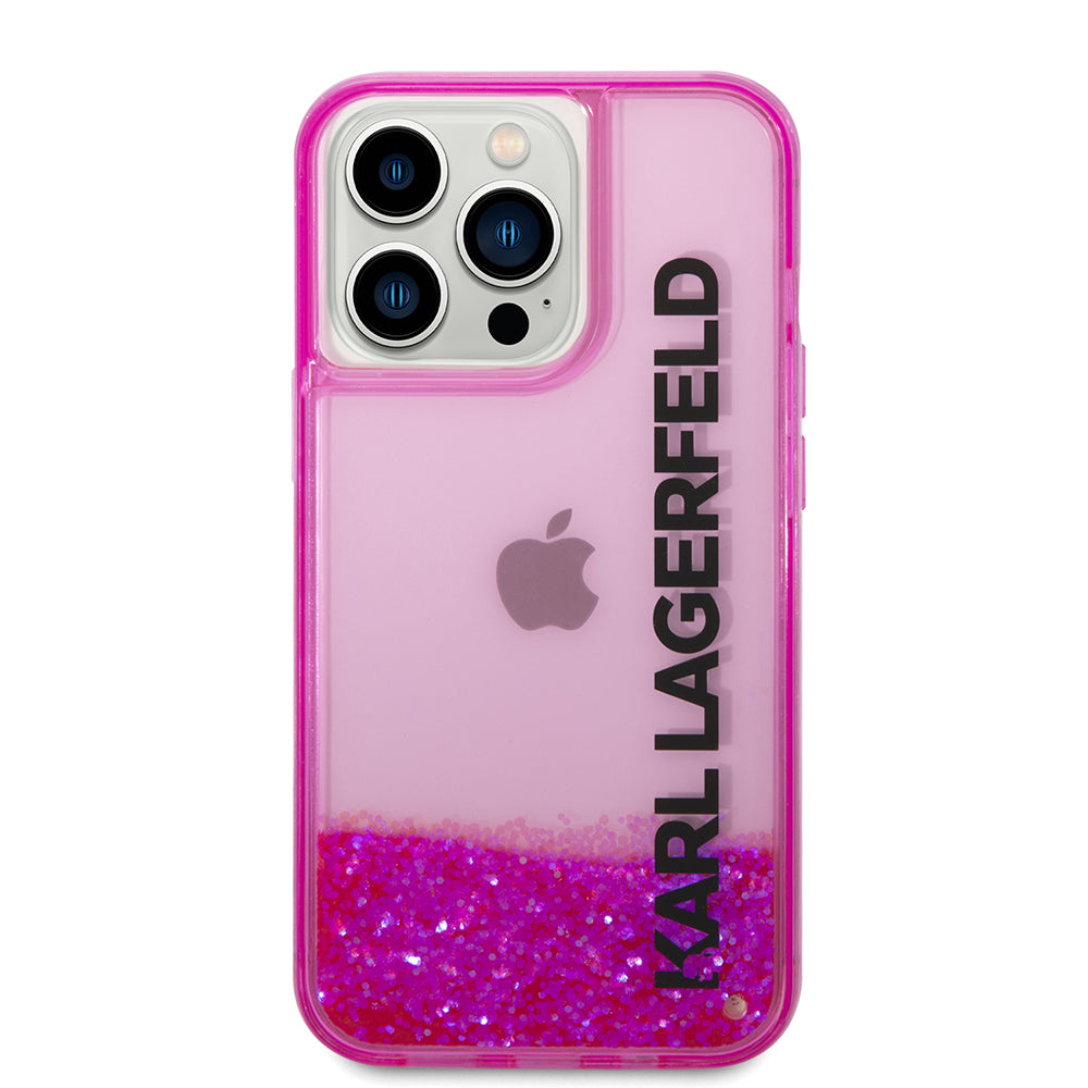 Hülle für Apple iPhone 14 Pro, Karl Lagerfeld, Liquid Glitter KL Logo, Rosa