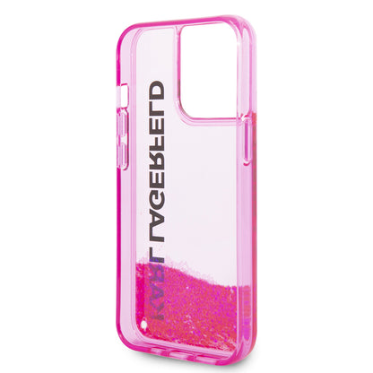 Hülle für Apple iPhone 14 Pro, Karl Lagerfeld, Liquid Glitter KL Logo, Rosa
