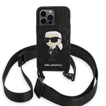 Hülle für Apple iPhone 14 Pro, Karl Lagerfeld, Monogram Ikonik Karl, Schwarz