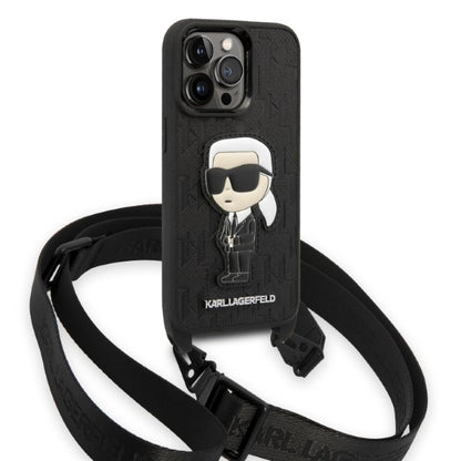 Hülle für Apple iPhone 14 Pro, Karl Lagerfeld, Monogram Ikonik Karl, Schwarz