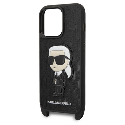 Hülle für Apple iPhone 14 Pro, Karl Lagerfeld, Monogram Ikonik Karl, Schwarz