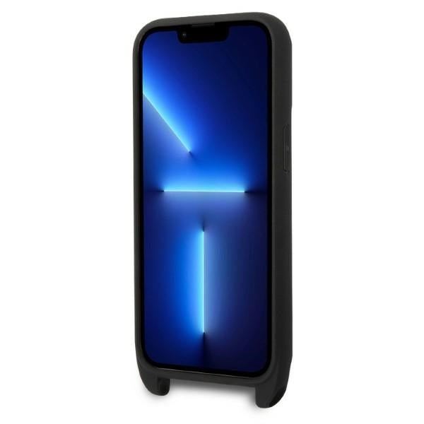 Hülle für Apple iPhone 14 Pro, Karl Lagerfeld, Monogram Plaque Logo mit Trageriemen, Schwarz