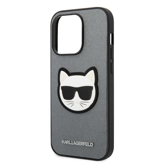 Hülle für Apple iPhone 14 Pro, Karl Lagerfeld, Saffiano Choupette's Head, Silbern