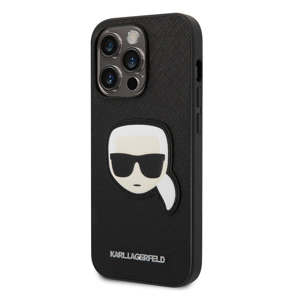 Hülle für Apple iPhone 14 Pro, Karl Lagerfeld, Saffiano Karl's Head, Schwarz