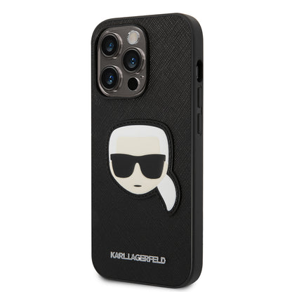 Hülle für Apple iPhone 14 Pro, Karl Lagerfeld, Saffiano Karl's Head, Schwarz