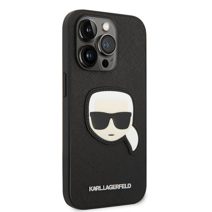 Hülle für Apple iPhone 14 Pro, Karl Lagerfeld, Saffiano Karl's Head, Schwarz