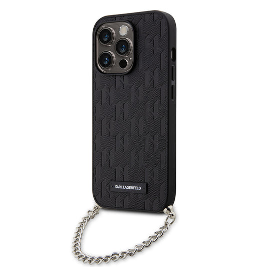 Hülle für Apple iPhone 14 Pro, Karl Lagerfeld, Saffiano Monogram Chain, Schwarz