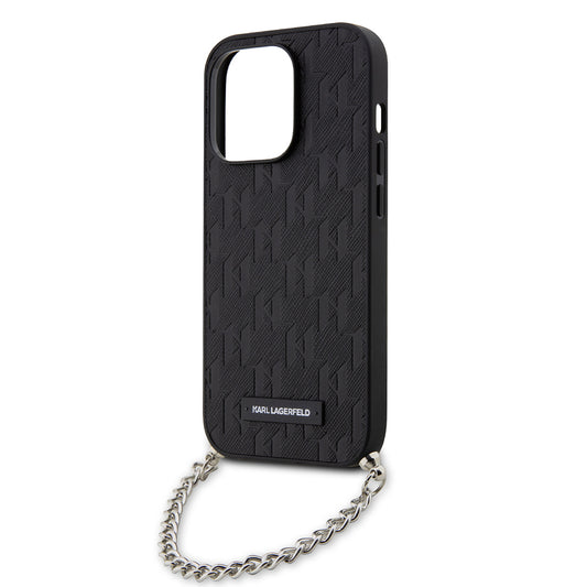 Hülle für Apple iPhone 14 Pro, Karl Lagerfeld, Saffiano Monogram Chain, Schwarz