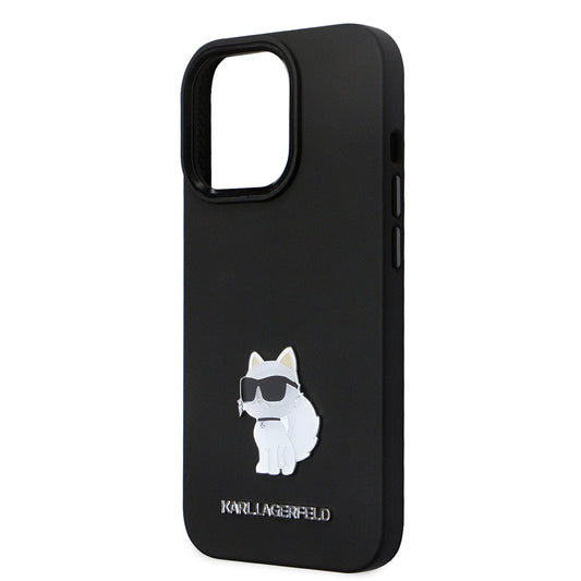 Hülle für Apple iPhone 14 Pro, Karl Lagerfeld, Silicone Choupette Metal, Schwarz