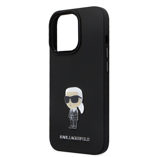Hülle für Apple iPhone 14 Pro, Karl Lagerfeld, Silicone Ikonik Karl Metal, Schwarz
