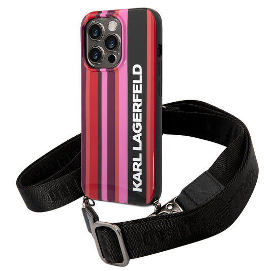 Hülle für Apple iPhone 14 Pro Max, Karl Lagerfeld, Color Stripes with Strap, Rosa