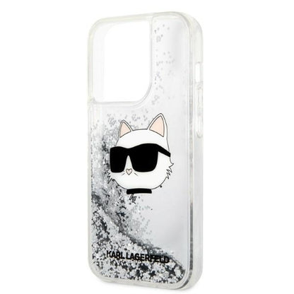 Hülle für Apple iPhone 14 Pro Max, Karl Lagerfeld, Glitter Choupette's Head, Silbern