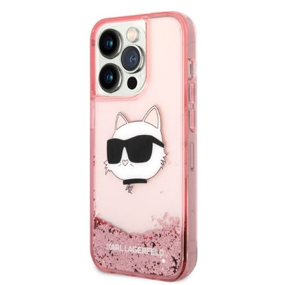 Hülle für Apple iPhone 14 Pro Max, Karl Lagerfeld, Glitter Choupette's Head, Rosa