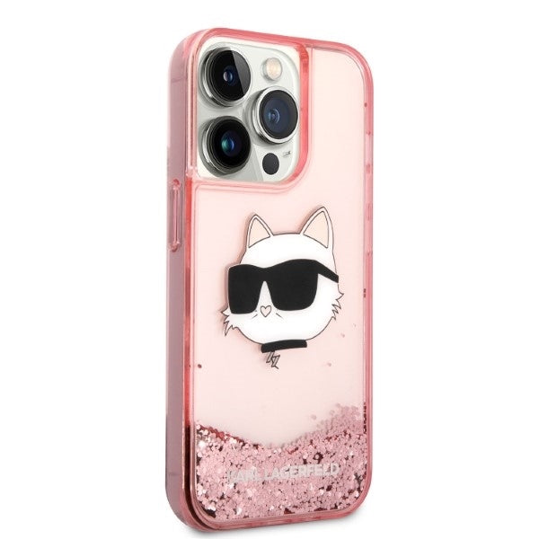 Hülle für Apple iPhone 14 Pro Max, Karl Lagerfeld, Glitter Choupette's Head, Rosa